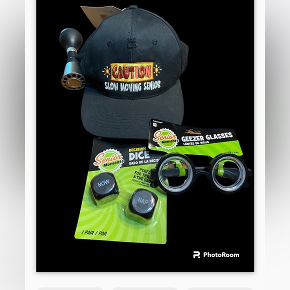 Slow moving senior merchandise. Hat with horn, glasses, & dice. - Picture 2 of 14